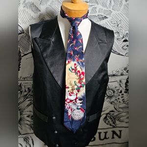 Vintage Y2K Blue Tobasco Christmas Tie  Santa Reindeer 100% Silk